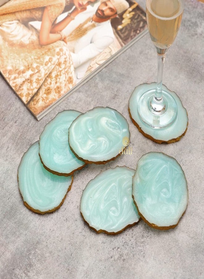 DULI Set of 6 Premium Oval Shape Resin Coasters Tea,Coffee Coasters,Tea Coasters, Coffee Coasters, Chai Pyali (10 * 8 cm) (Aqua) - Image 2